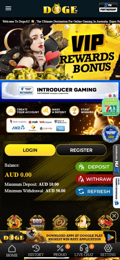 Dogeau Casino home screen on a mobile device