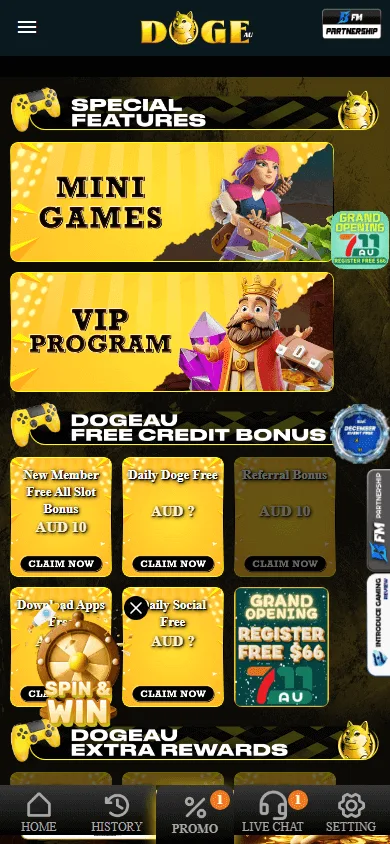 Dogeau Casino promotions screen on a mobile device